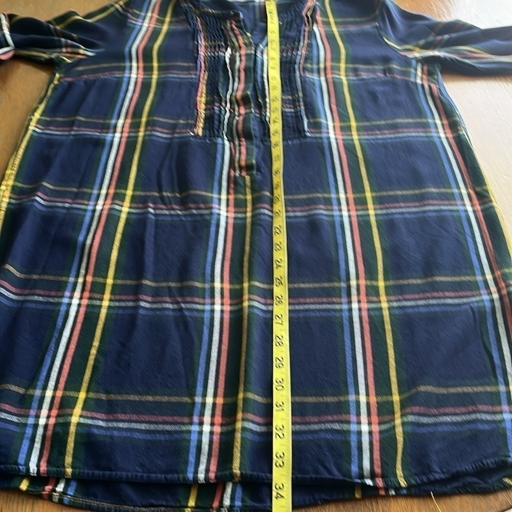 Old Navy Shirt Dress Size XL Pleaded Front Long Sleeves Button Front Navy Plaid - Picture 7 of 14
